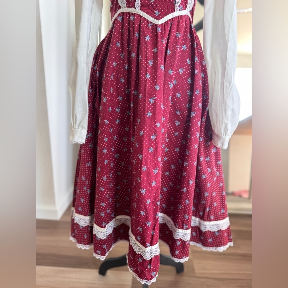 Vintage 70s 80s GUNNE SAX Red Floral Maxi Peasant Prairie Cottage Core Dress - Picture 3 of 15